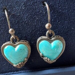 Blue and Silver Heart Dangle Earrings